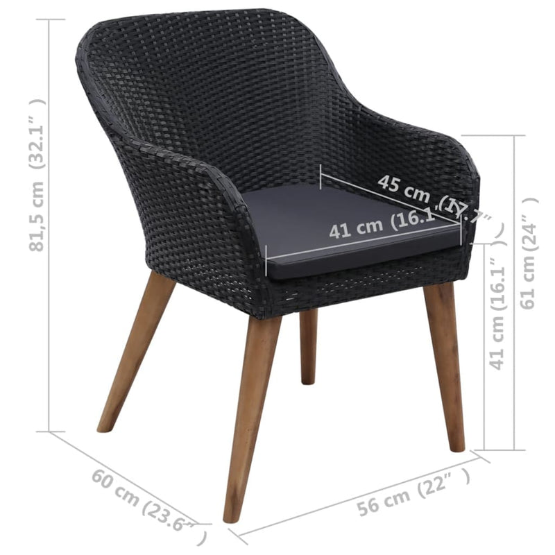 vidaXL Outdoor Chairs with Cushions 2 pcs Poly Rattan Black