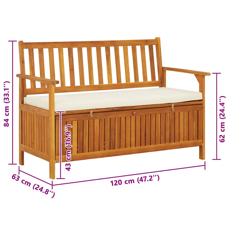 vidaXL Garden Storage Bench Solid Acacia Wood 120x63x84 cm