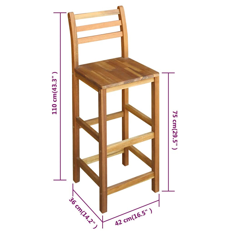vidaXL Bar Chairs 2 pcs Solid Acacia Wood