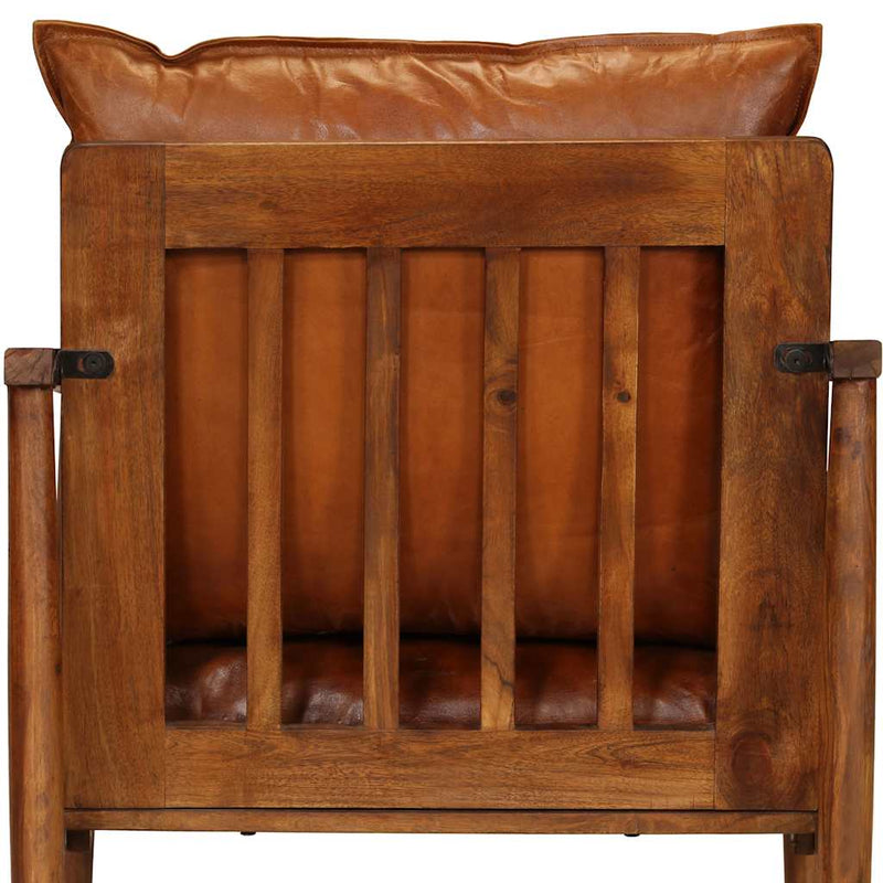 vidaXL Armchair Brown Real Leather with Acacia Wood