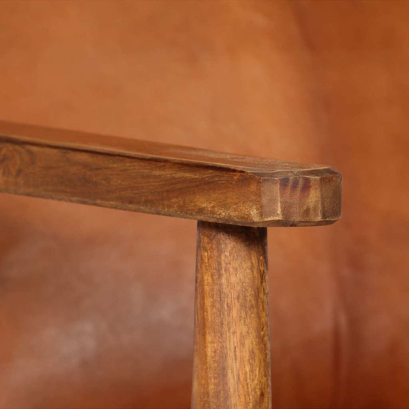 vidaXL Armchair Brown Real Leather with Acacia Wood