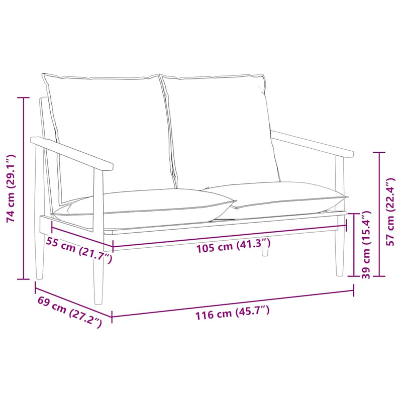 vidaXL 2-Seater Sofa Real Leather with Acacia Wood Brown