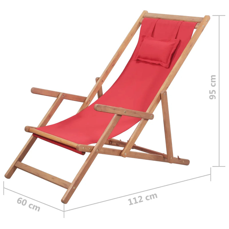 Folding Beach Chair Fabric and Wooden Frame Red