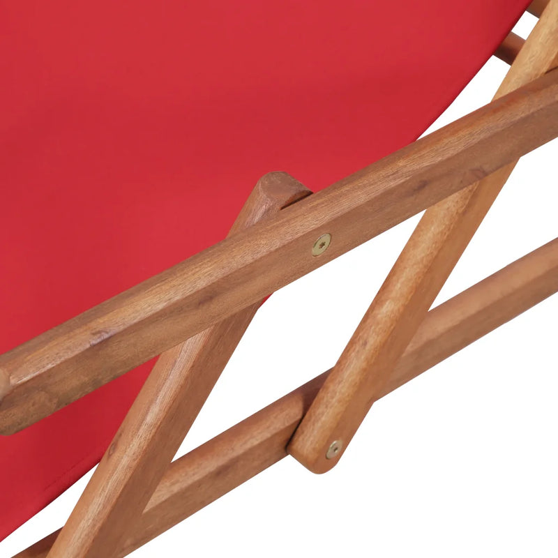 Folding Beach Chair Fabric and Wooden Frame Red