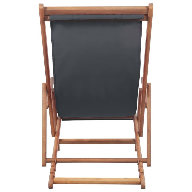 Folding Beach Chair Fabric and Wooden Frame Grey