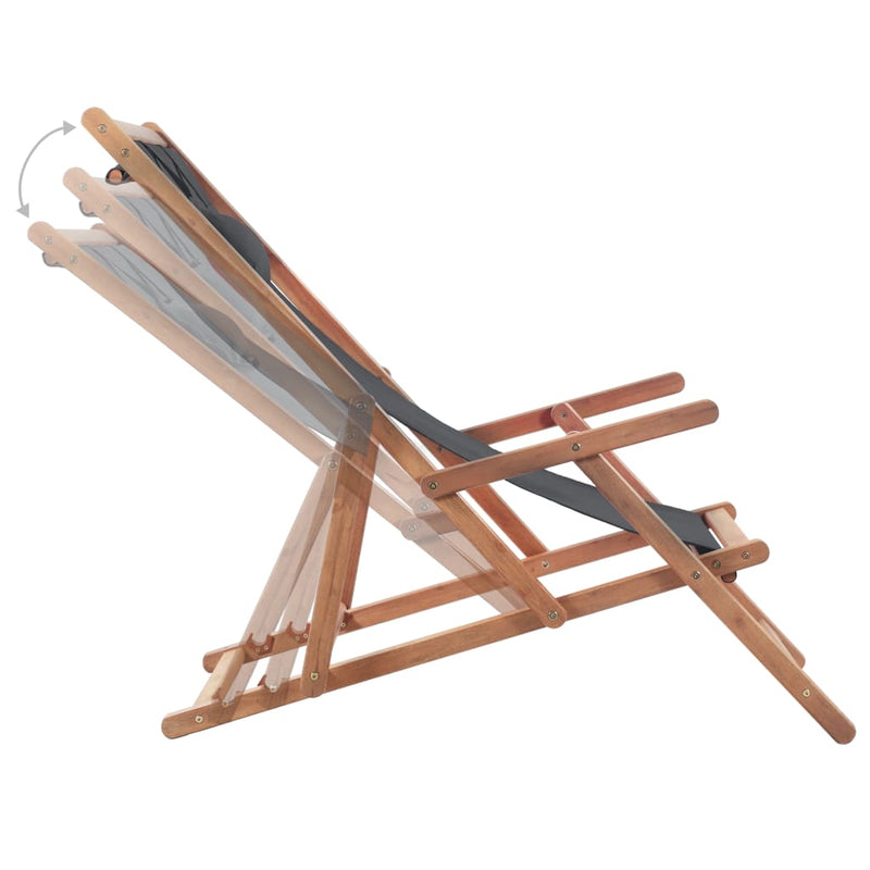 vidaXL Folding Beach Chair Fabric and Wooden Frame Grey