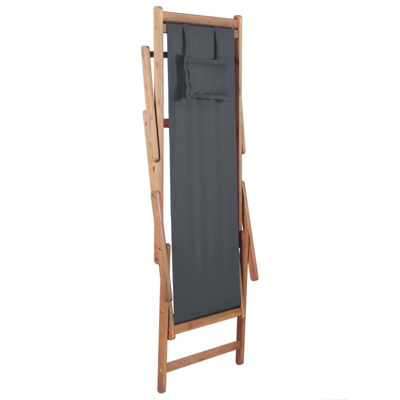 vidaXL Folding Beach Chair Fabric and Wooden Frame Grey
