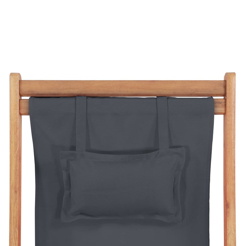 Folding Beach Chair Fabric and Wooden Frame Grey