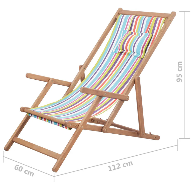 Folding Beach Chair Fabric and Wooden Frame Multicolour