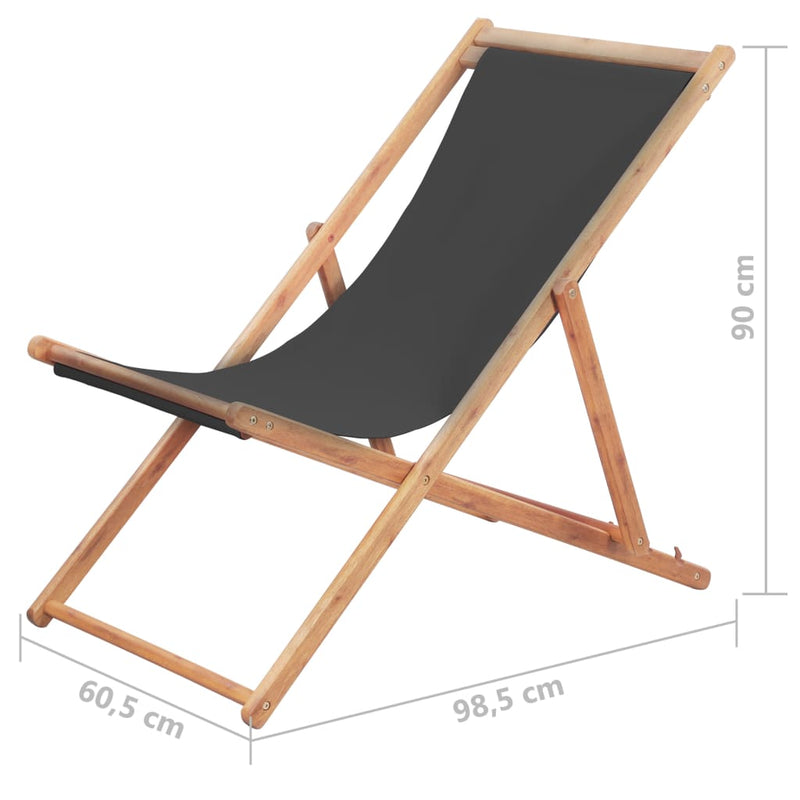 vidaXL Folding Beach Chair Fabric and Wooden Frame Grey