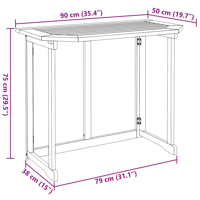 vidaXL Bistro Table 90x50x75 cm Solid Acacia Wood