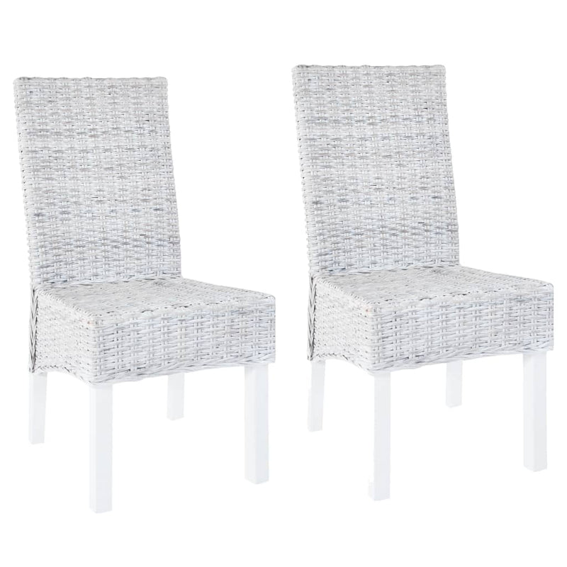 vidaXL Dining Chairs 2 pcs Light Brown Kubu Rattan and Mahogany Wood