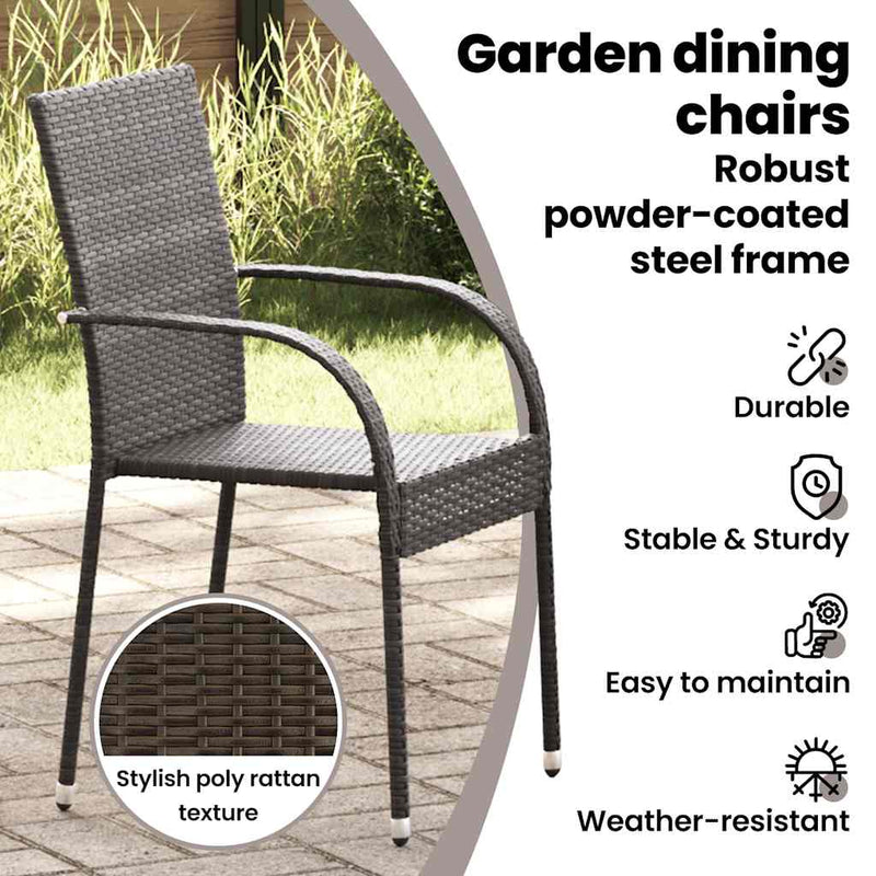 vidaXL Stackable Outdoor Chairs 2 pcs Poly Rattan Brown