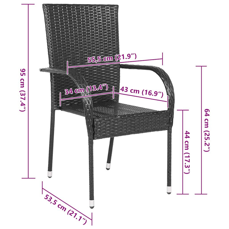 vidaXL Stackable Outdoor Chairs 2 pcs Poly Rattan Black