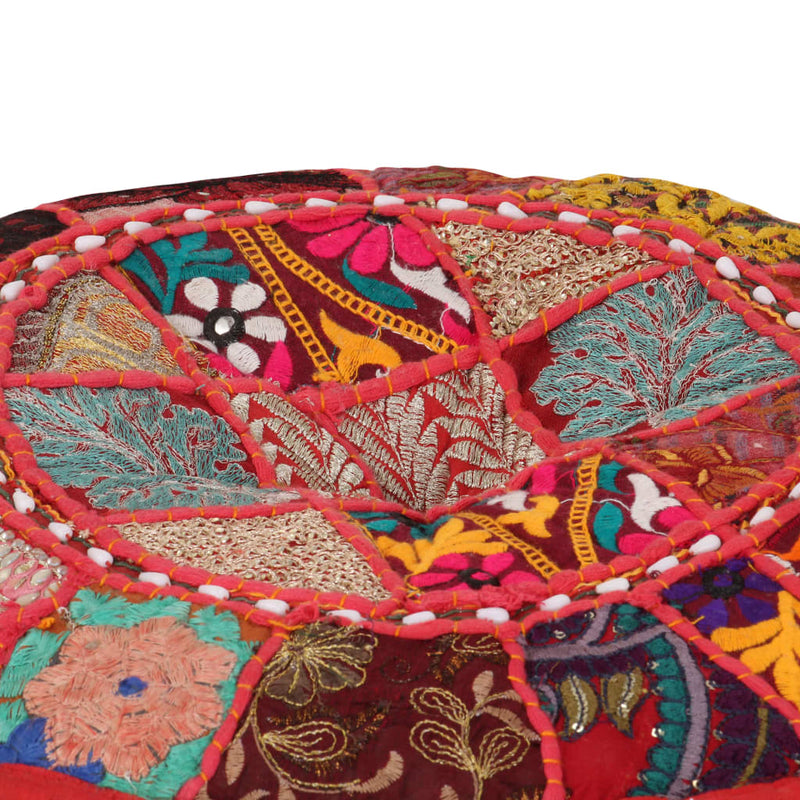 vidaXL Patchwork Pouffe Round Cotton Handmade 40x20 cm Red