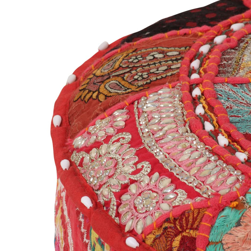 vidaXL Patchwork Pouffe Round Cotton Handmade 40x20 cm Red