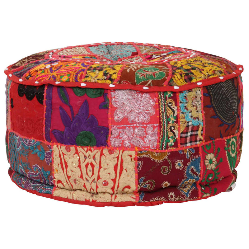 vidaXL Patchwork Pouffe Round Cotton Handmade 40x20 cm Red