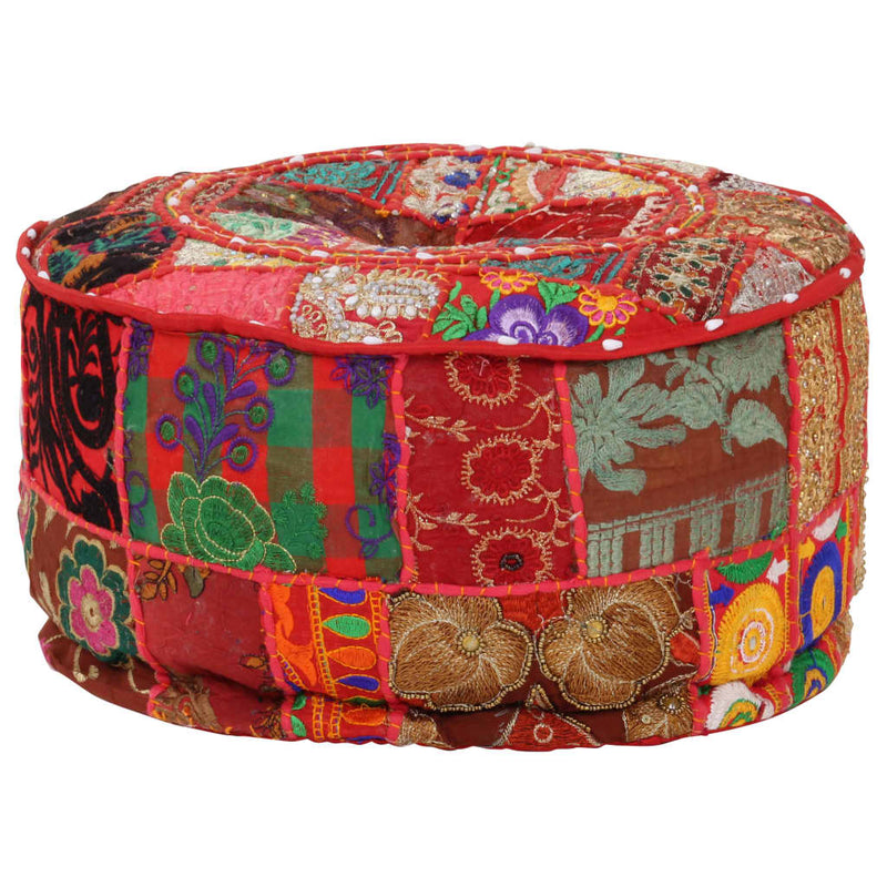 vidaXL Patchwork Pouffe Round Cotton Handmade 40x20 cm Red