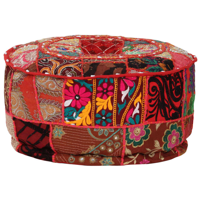 vidaXL Patchwork Pouffe Round Cotton Handmade 40x20 cm Red
