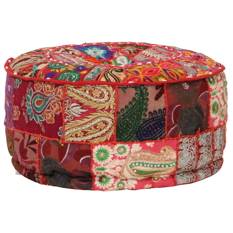vidaXL Patchwork Pouffe Round Cotton Handmade 40x20 cm Red