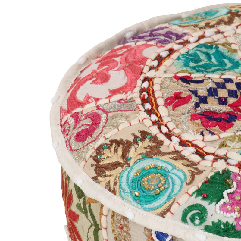 vidaXL Patchwork Pouffe Round Cotton Handmade 40x20 cm Beige