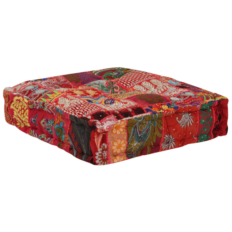 vidaXL Patchwork Pouffe Square Cotton Handmade 50x50x12 cm Red