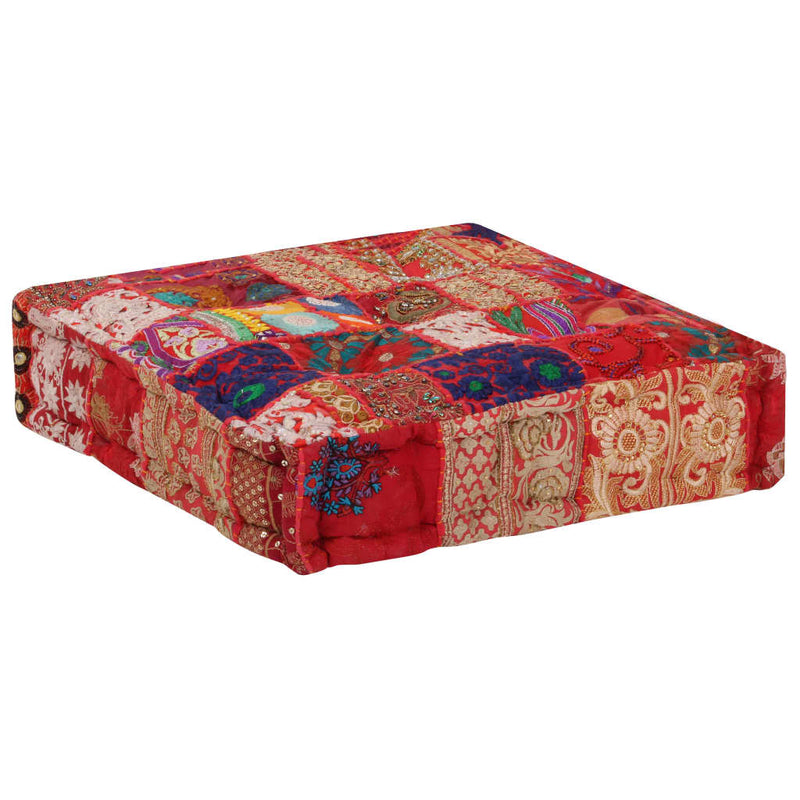 vidaXL Patchwork Pouffe Square Cotton Handmade 50x50x12 cm Red