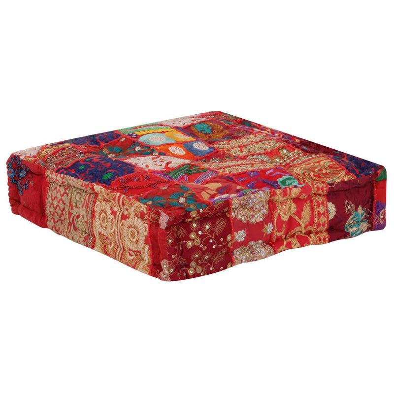 vidaXL Patchwork Pouffe Square Cotton Handmade 50x50x12 cm Red