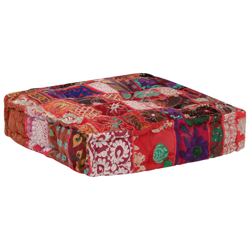 vidaXL Patchwork Pouffe Square Cotton Handmade 50x50x12 cm Red
