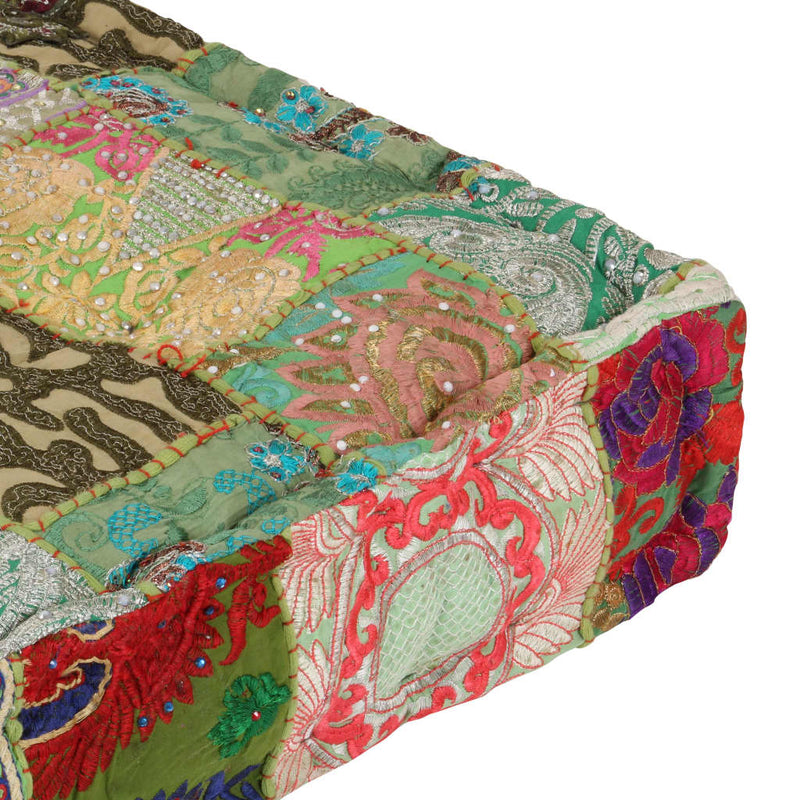 vidaXL Patchwork Pouffe Square Cotton Handmade 50x50x12 cm Green