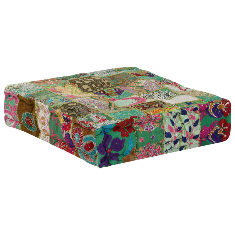 vidaXL Patchwork Pouffe Square Cotton Handmade 50x50x12 cm Green
