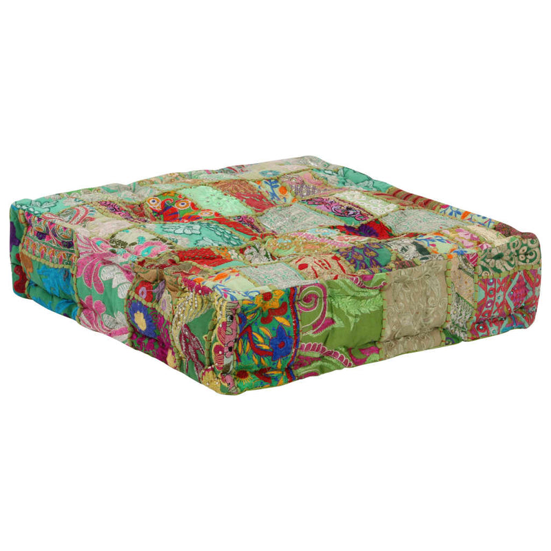 vidaXL Patchwork Pouffe Square Cotton Handmade 50x50x12 cm Green