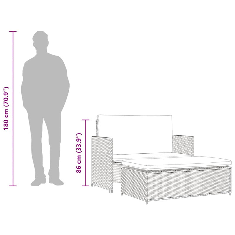 vidaXL 2 Piece Garden Lounge Set with Cushions Poly Rattan Grey