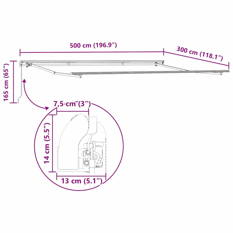 vidaXL Awning Frame Manual White 500 x 300 cm Aluminium