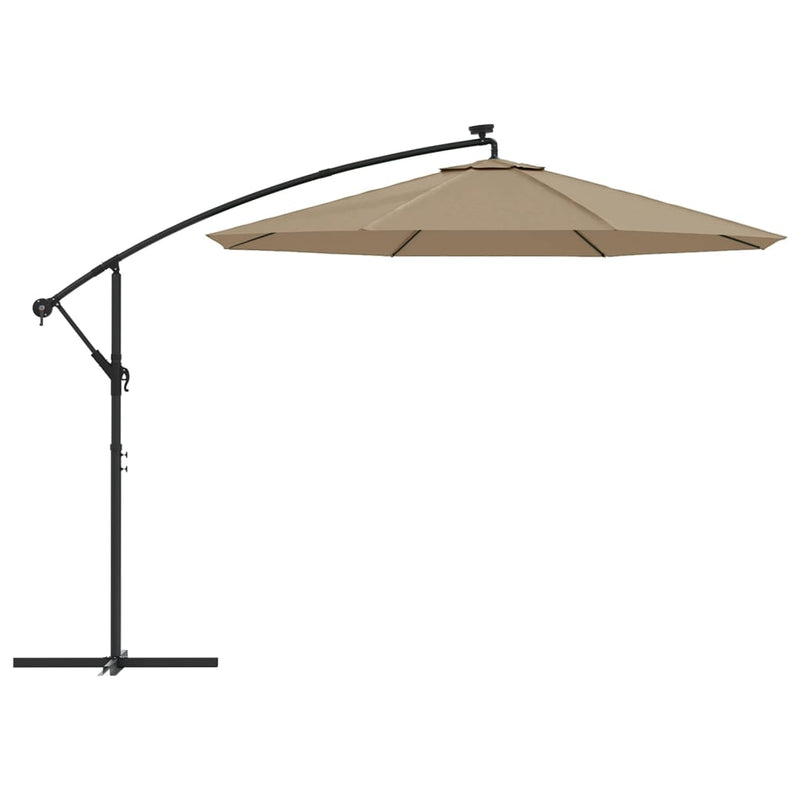 vidaXL Cantilever Garden Parasol with LED Lights and Steel Pole 300 cm Taupe