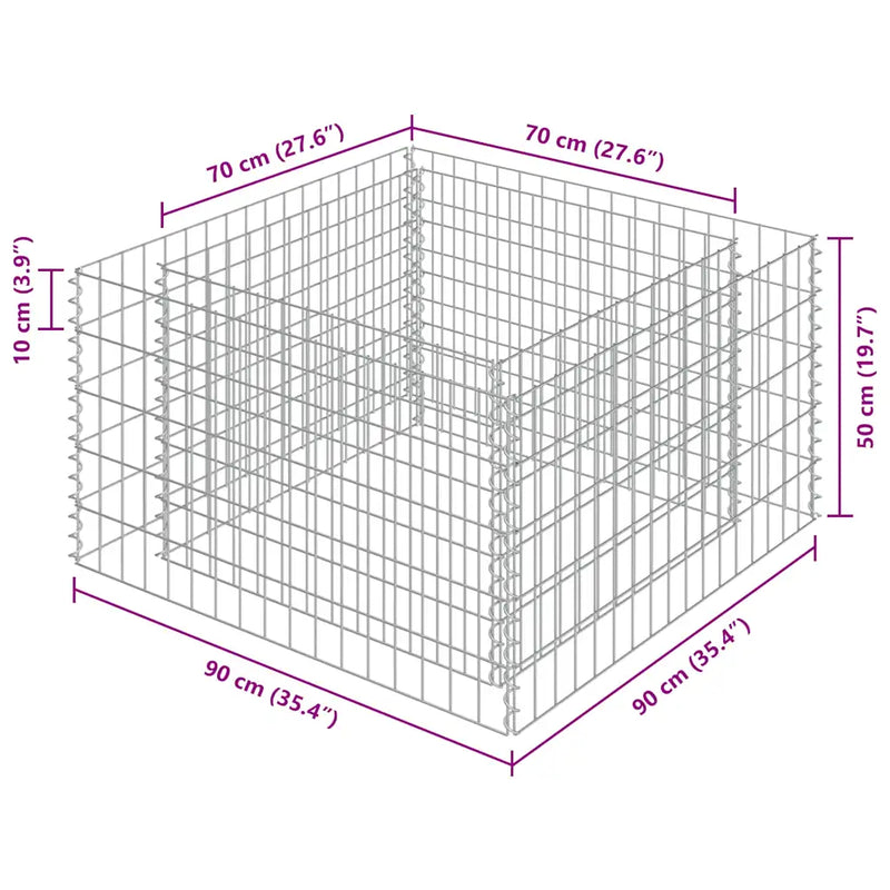 Gabion Raised Bed Galvanised Steel 90x90x50 cm