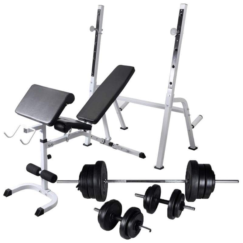 vidaXL Workout Bench with Weight Rack Barbell and Dumbbell Set 60.5kg
