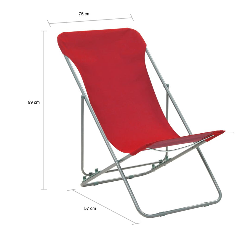 vidaXL Folding Beach Chairs 2 pcs Steel and Oxford Fabric Red