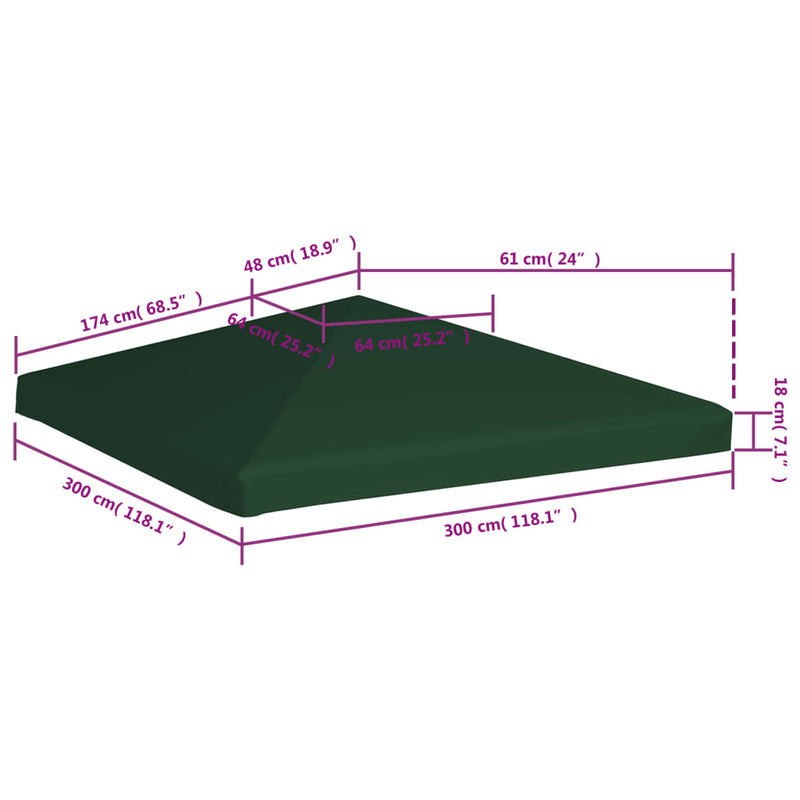 vidaXL Gazebo Top Cover 310 g/m² 3x3 m Green