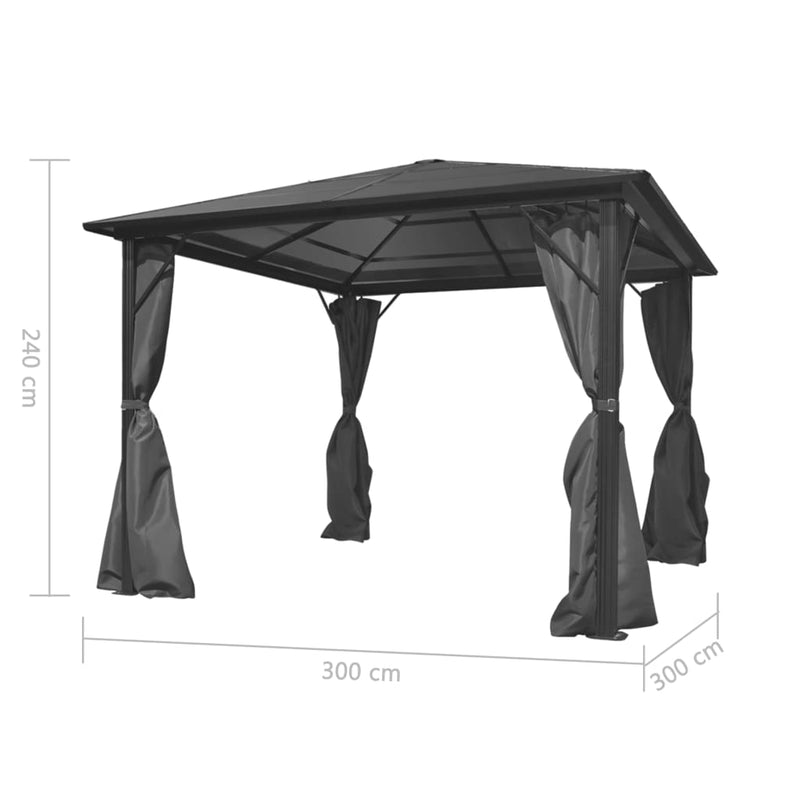 Gazebo with Curtain Anthracite Aluminium 300x300 cm