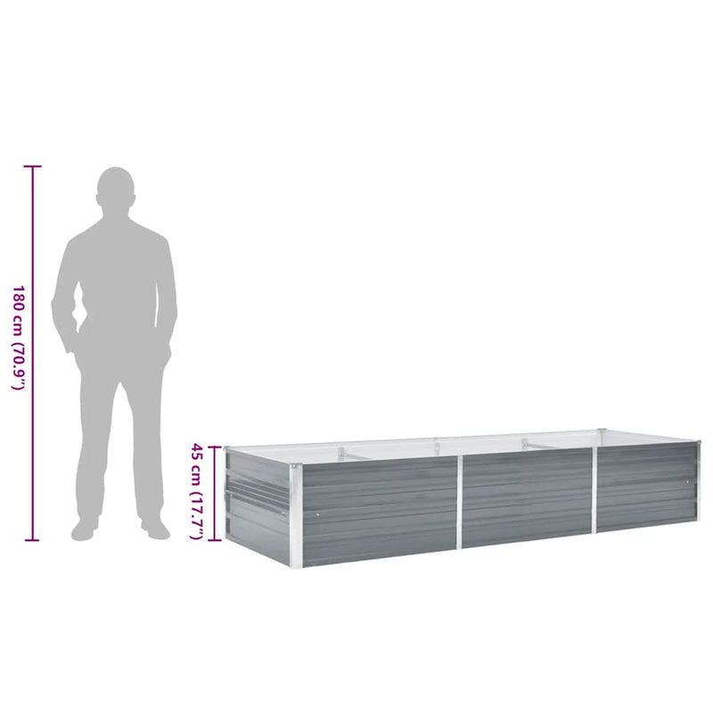 vidaXL Garden Raised Bed Galvanised Steel 240x80x45 cm Grey