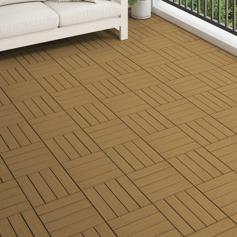 Decking Tile 3D Design 11 pcs Teak 30 x 30 cm WPC