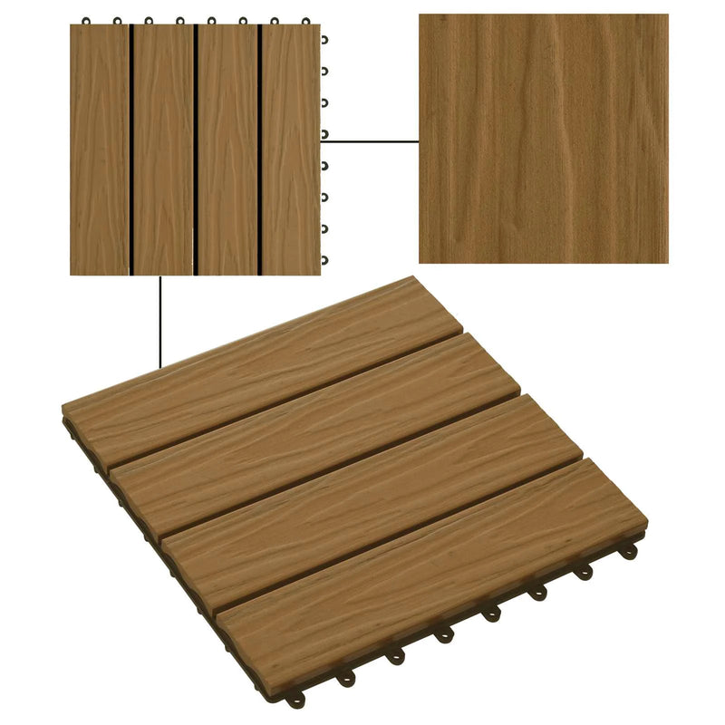 Decking Tile 3D Design 11 pcs Teak 30 x 30 cm WPC