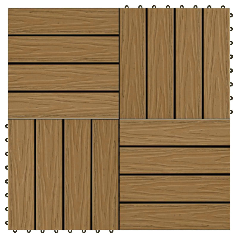 Decking Tile 3D Design 11 pcs Teak 30 x 30 cm WPC