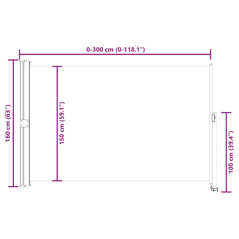 vidaXL Patio Retractable Side Awning 160 x 300 cm Cream