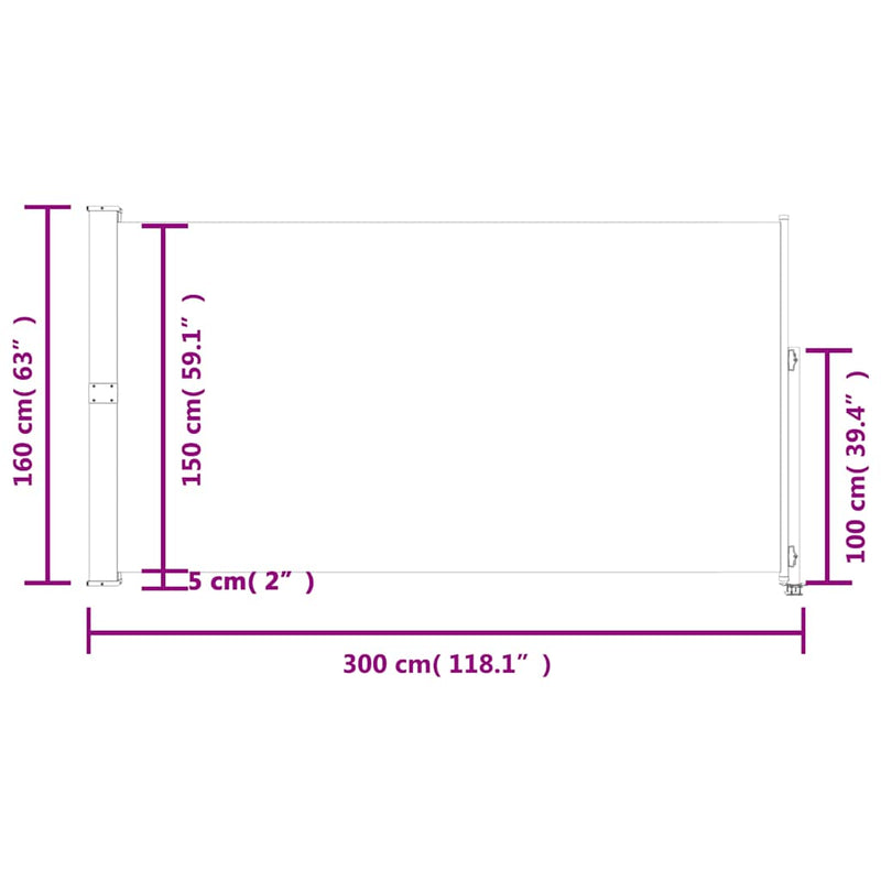 vidaXL Patio Retractable Side Awning 160 x 300 cm Cream