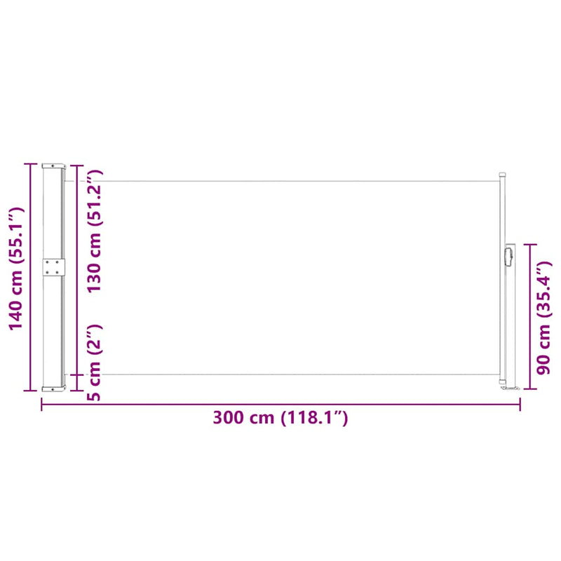 vidaXL Retractable Side Awning 140 x 300 cm Grey