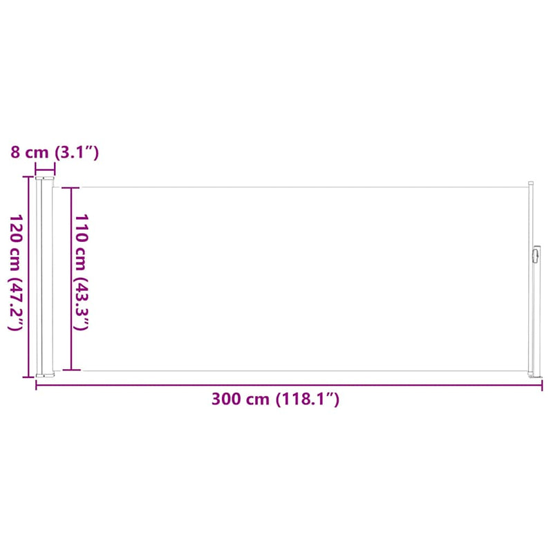 vidaXL Retractable Side Awning 120 x 300 cm Brown