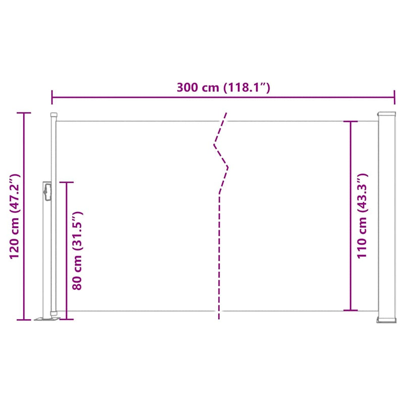 vidaXL Retractable Side Awning 120 x 300 cm Brown