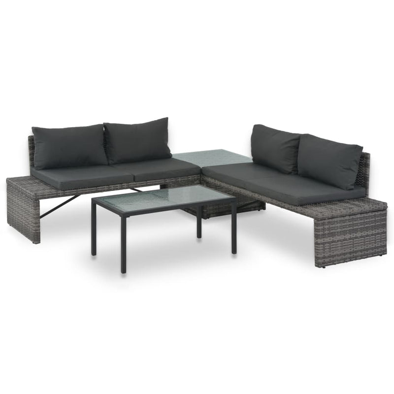 vidaXL 3 Piece Garden Lounge Set with Cushions Poly Rattan Grey